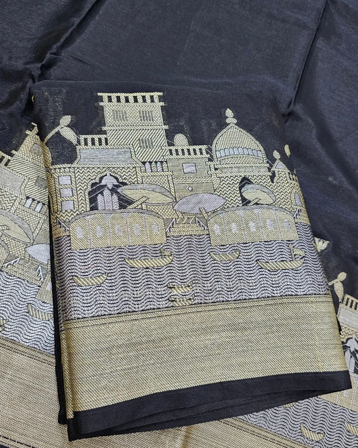 Black Georgette Silk Ghat Pattern Banarasi Saree