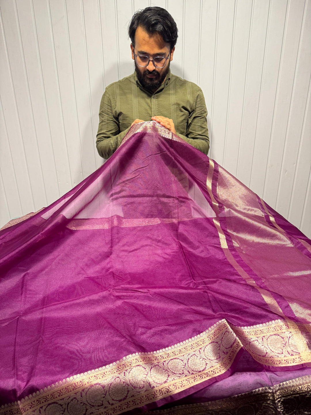 Purple banarasi kora organza saree