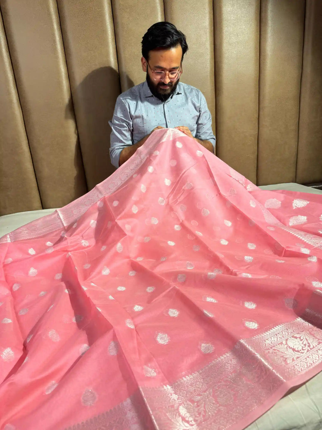 Baby Pink Colour Soft Silk Khaddi Buti Banarasi Saree