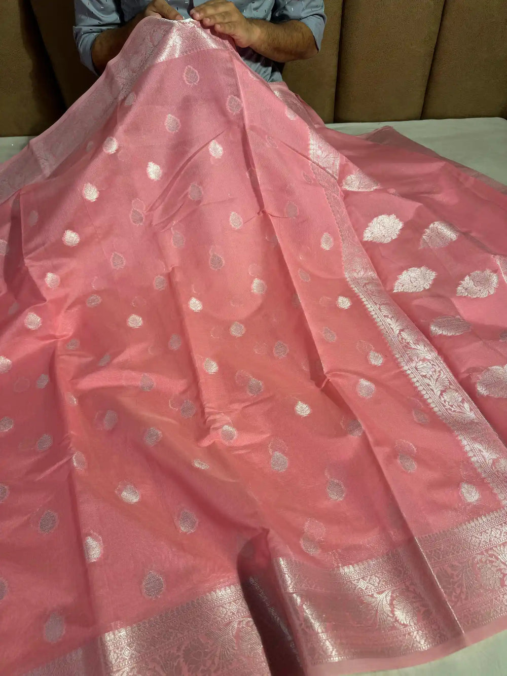 Baby Pink Colour Soft Silk Khaddi Buti Banarasi Saree