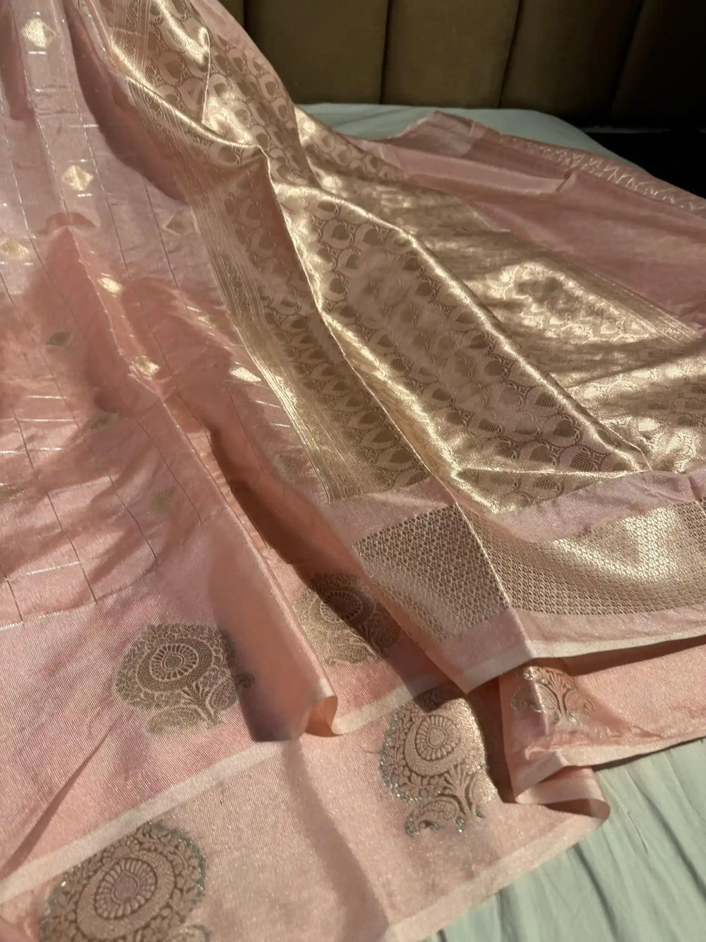 Baby Pink Premium Chiniya Silk Saree with Rich Pallu and Blouse