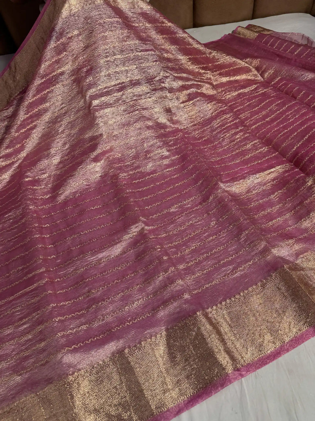 Banarasi Crush Tissue Silk Saree with Zari Pallu & Blouse