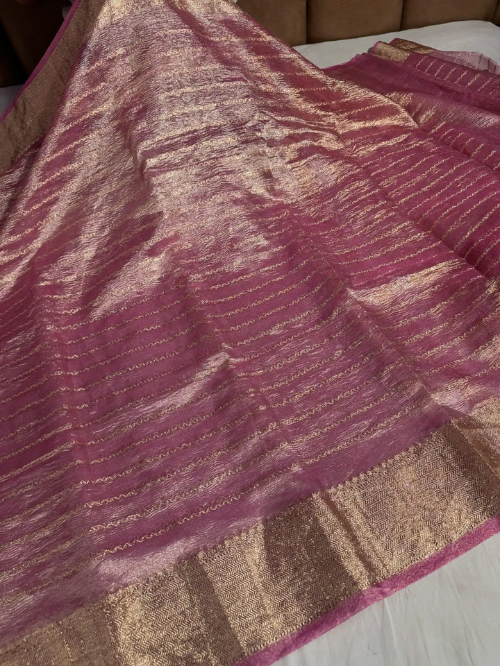 Banarasi Crush Tissue Silk Saree with Zari Pallu & Blouse