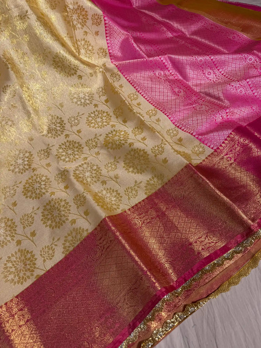 Banarasi Embossed Tissue Silk Saree with Heavy Jarkan Lace Work
