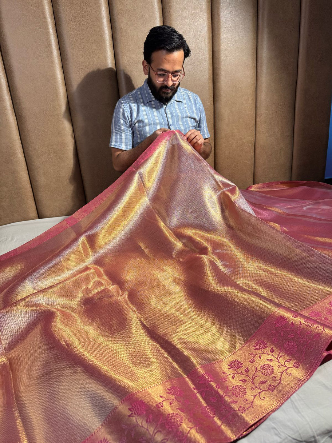 Banarasi Tissue Silk saree with border embossed work