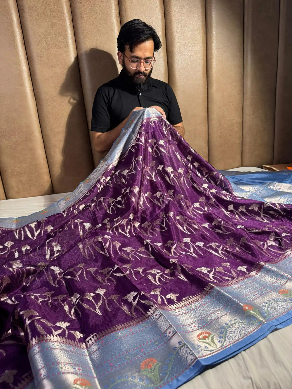 Banarasi chiniya silk saree with rich pallu and blouse