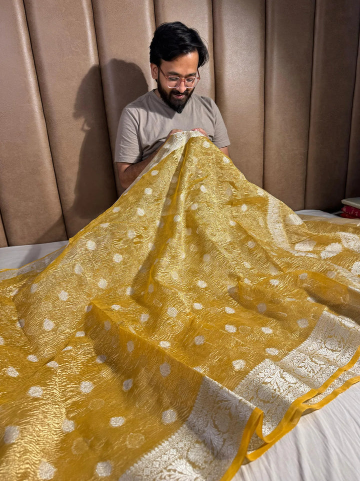 Banarasi crush tissue silk saree with rich pallu and blouse
