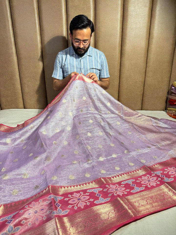 Banarasi tissue crush saree with pochampally border