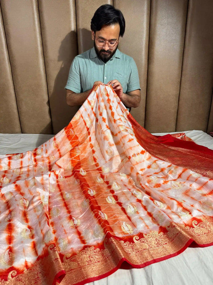 Bandhani Dye shade banarasi warm silk saree with exclusive heritage design pattern and rich pallu