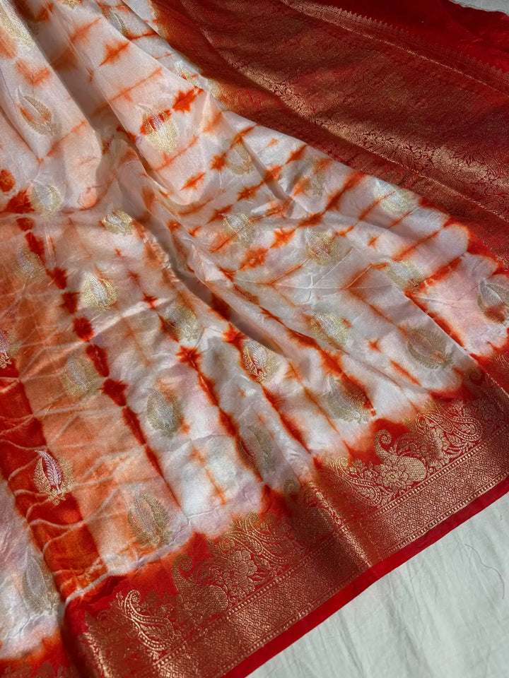 Bandhani Dye shade banarasi warm silk saree with exclusive heritage design pattern and rich pallu