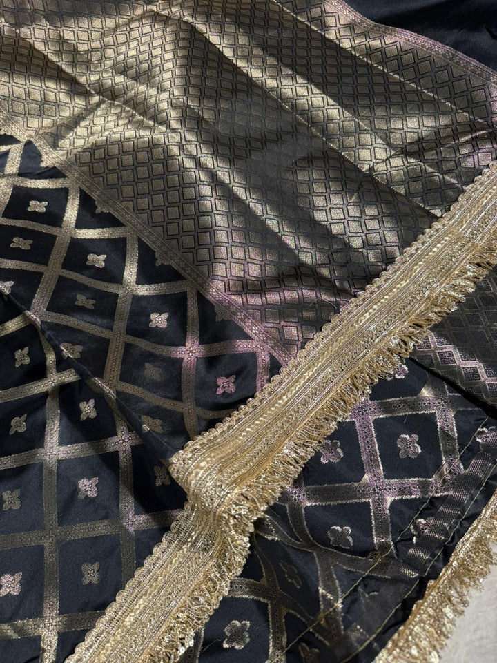 Black Chinia Silk Checkered Designer Banarasi Saree