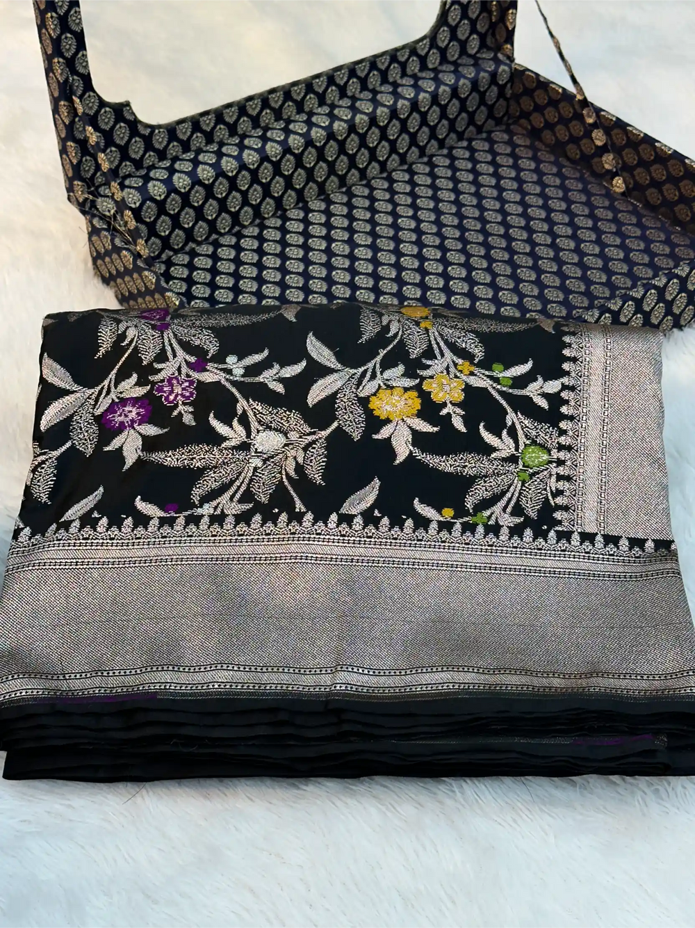 Black Mashru Katan Silk Meenakari Intricate Weave Banarasi Saree