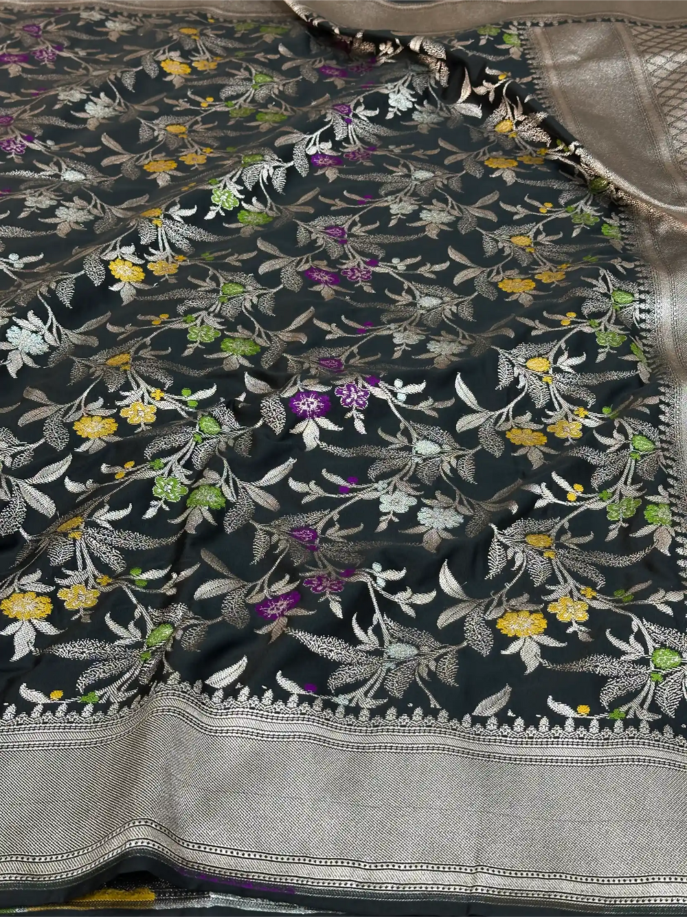 Black Mashru Katan Silk Meenakari Intricate Weave Banarasi Saree