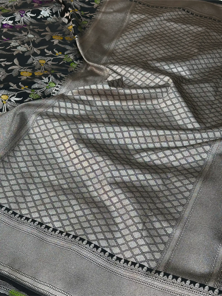 Black Mashru Katan Silk Meenakari Intricate Weave Banarasi Saree