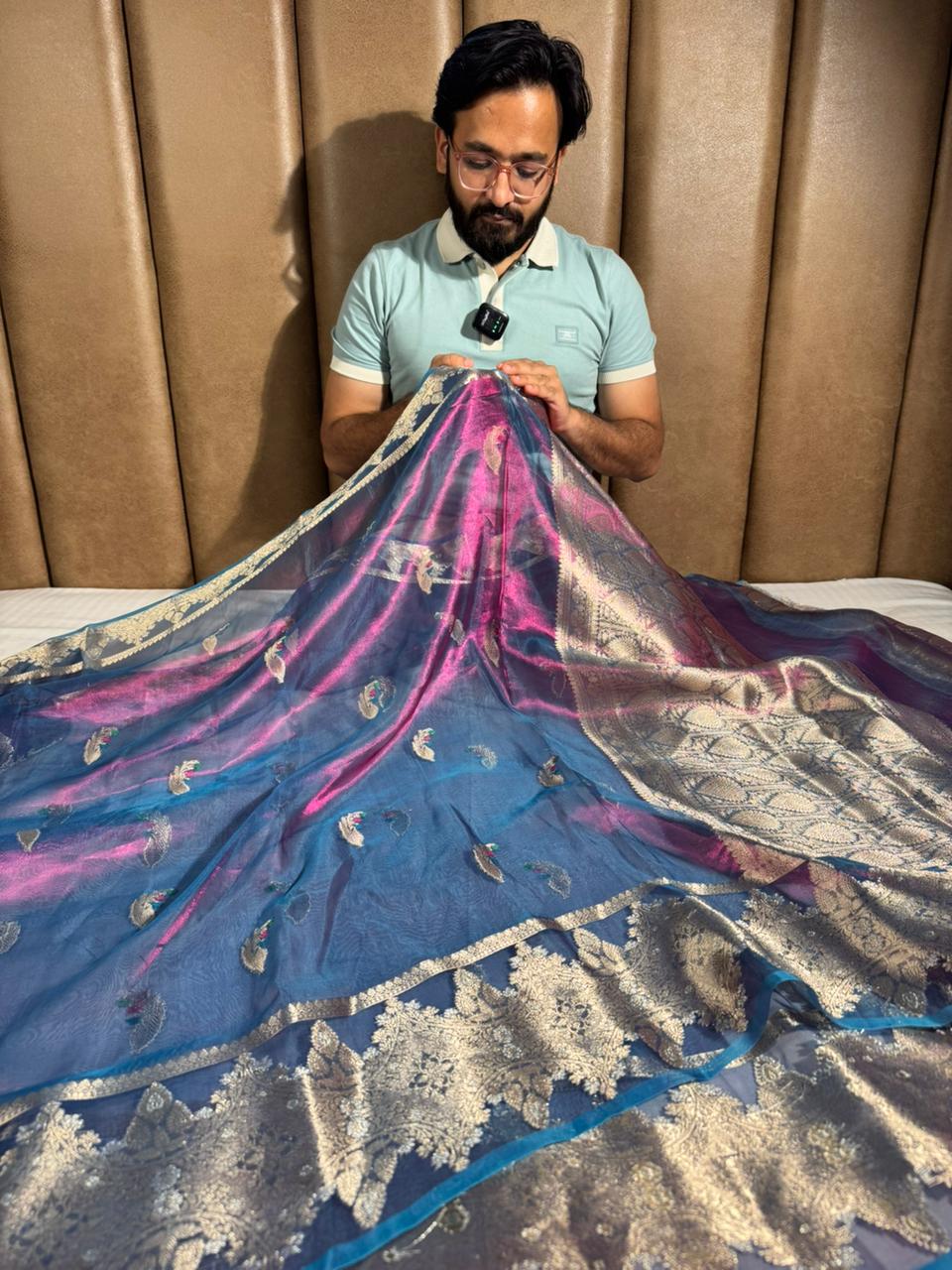 Blue Colour 100% Pure Tissue Silk Saree with Never Seen Before