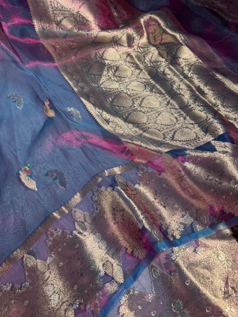 Blue Colour 100% Pure Tissue Silk Saree with Never Seen Before
