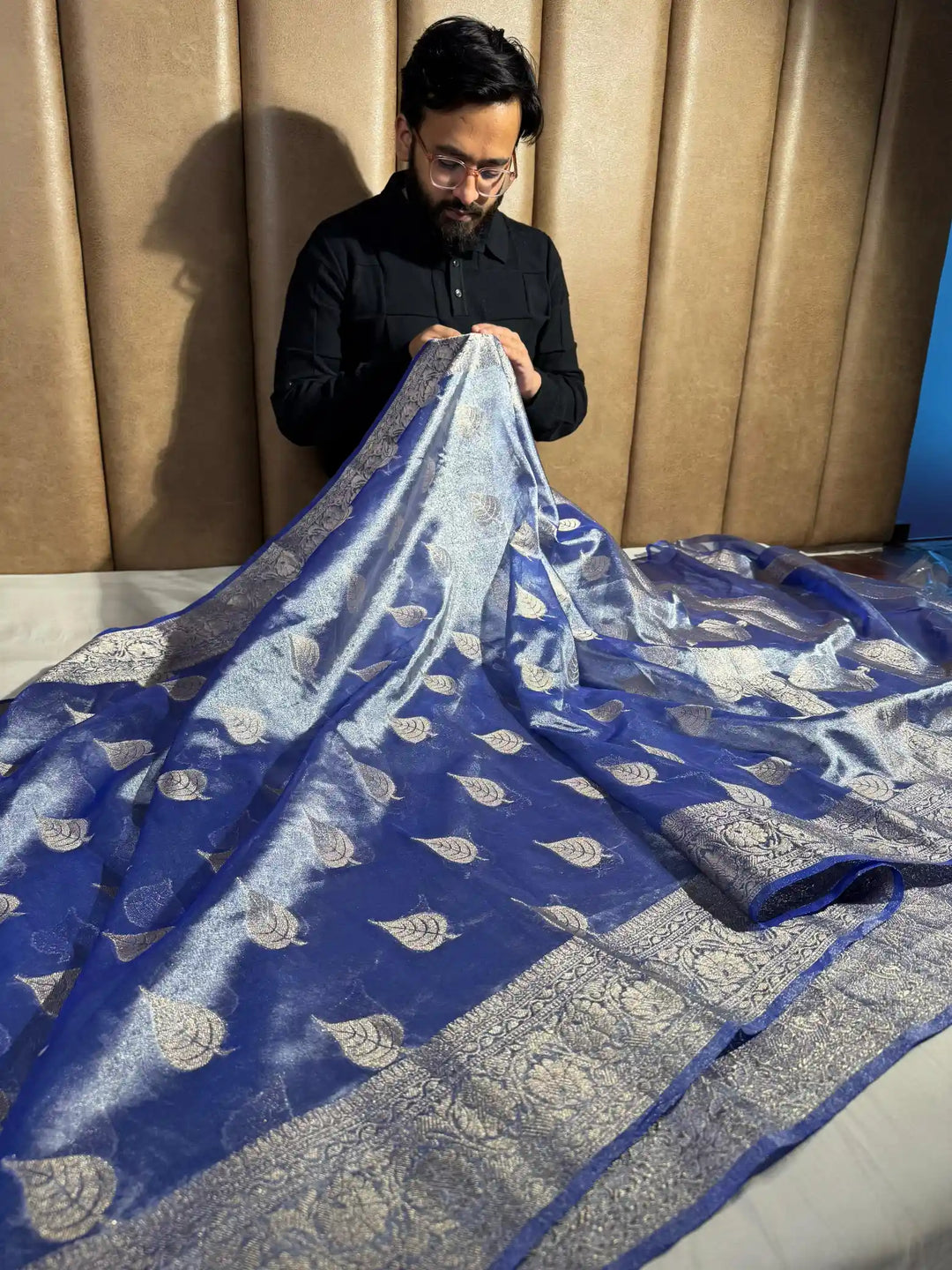 Blue Tissue Silk Saree with Rich Pallu and Blouse