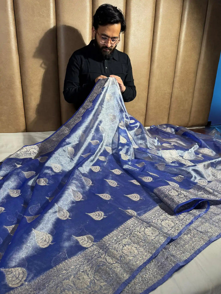 Blue Tissue Silk Saree with Rich Pallu and Blouse