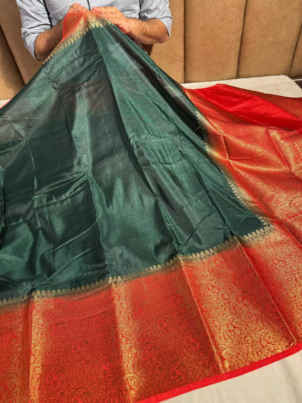 Bottle Green Warm Silk Banarasi Saree with Rich Pallu and Blouse