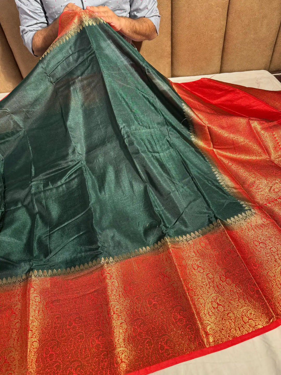 Bottle Green Warm Silk Banarasi Saree with Rich Pallu and Blouse
