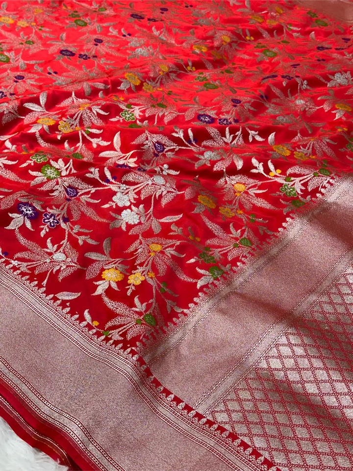 Bridal Red Mashru Katan Silk Meenakari Intricate Weave Banarasi Saree