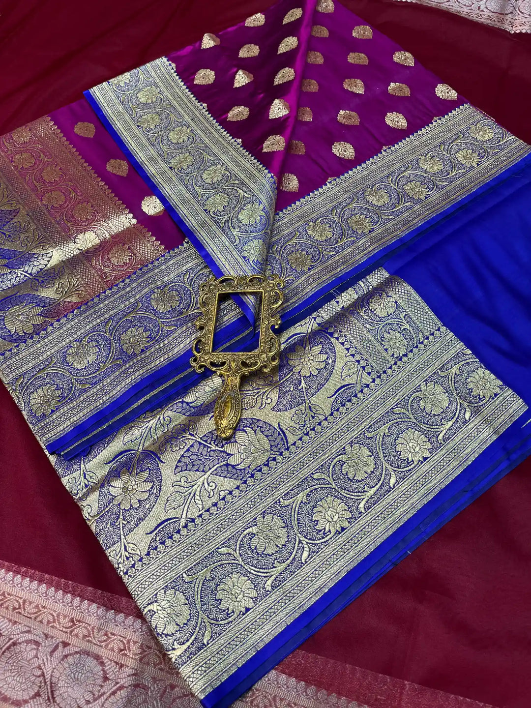 Bridal Purple Contrast Satin Silk Premium Buta Design Banarasi Saree