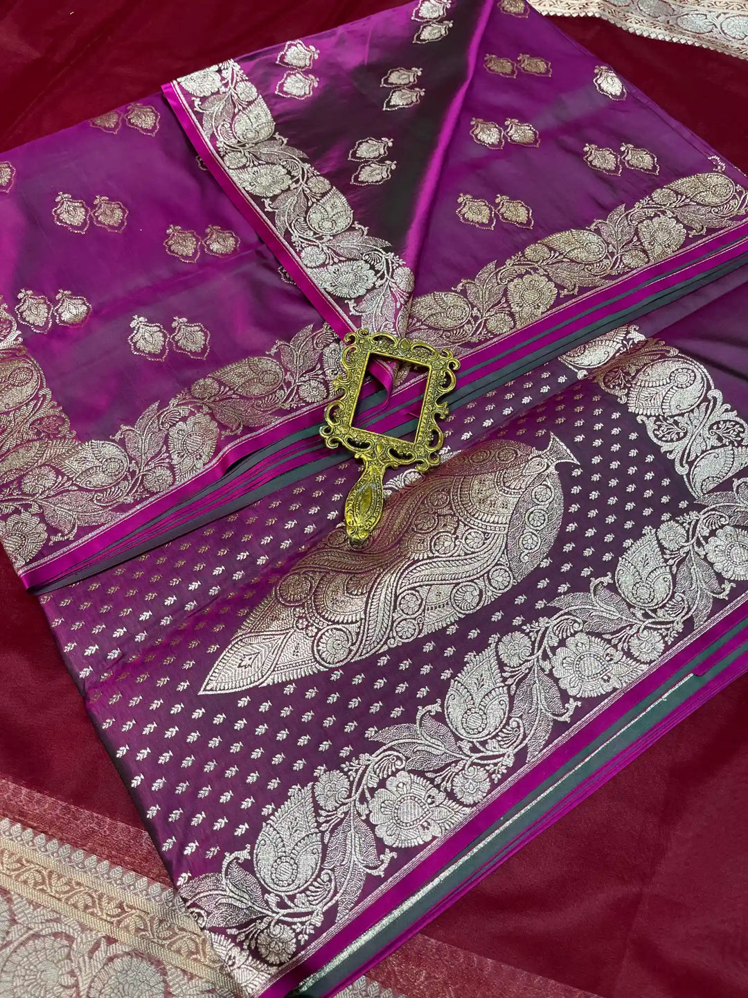 Bridal Purple Satin Silk Premium Buta Design Banarasi Saree
