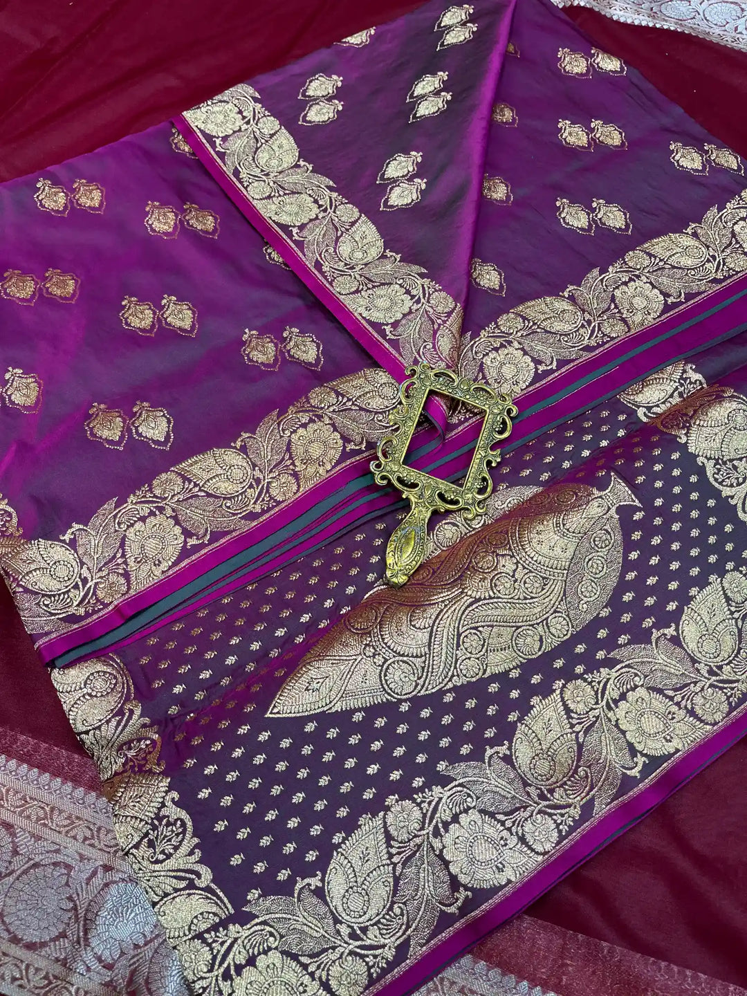 Bridal Purple Satin Silk Premium Buta Design Banarasi Saree