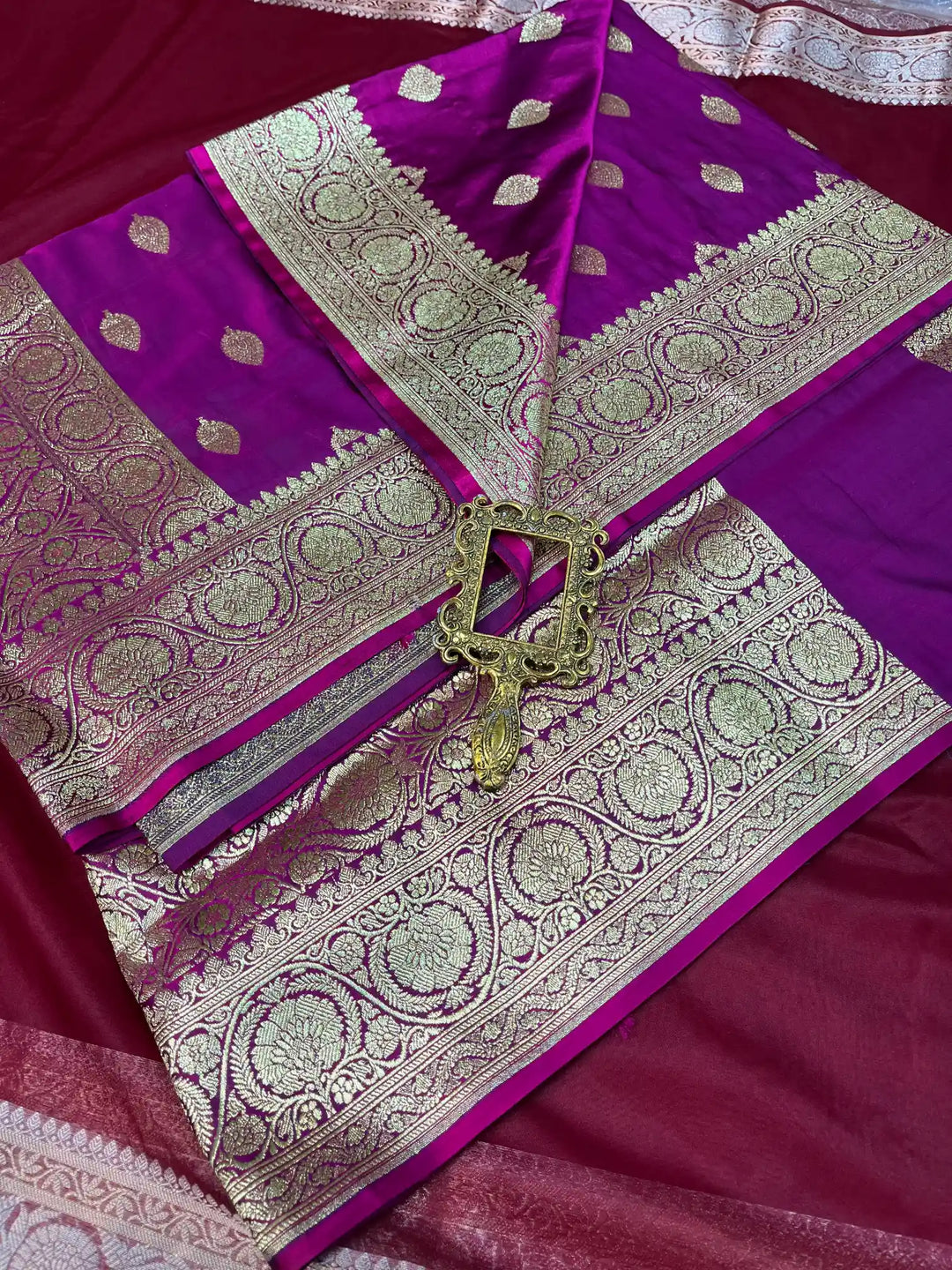 Bridal Purple Satin Silk Premium Buta Design Banarasi Saree