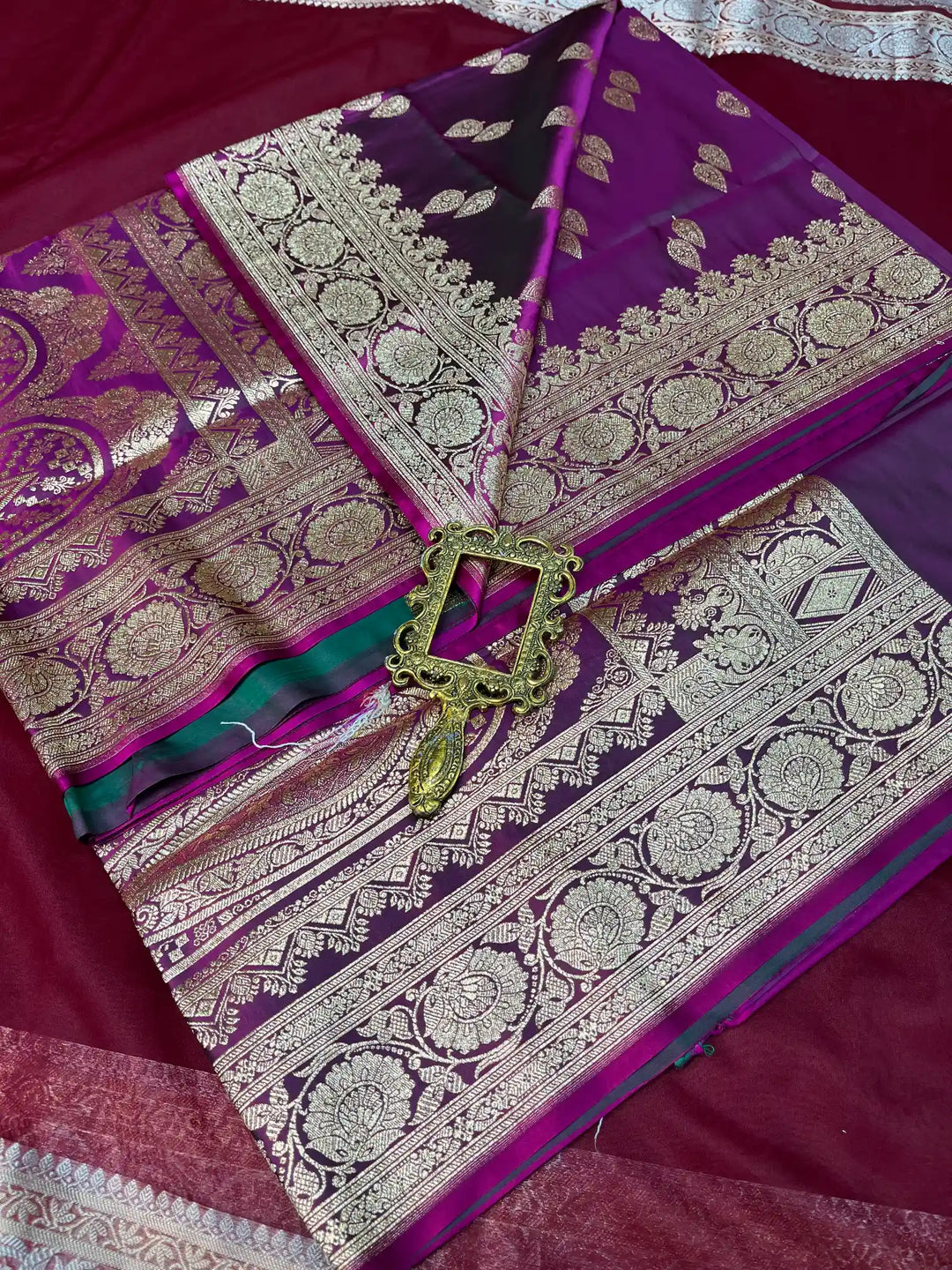 Bridal Deep Purple Satin Silk Premium Buta Design Banarasi Saree