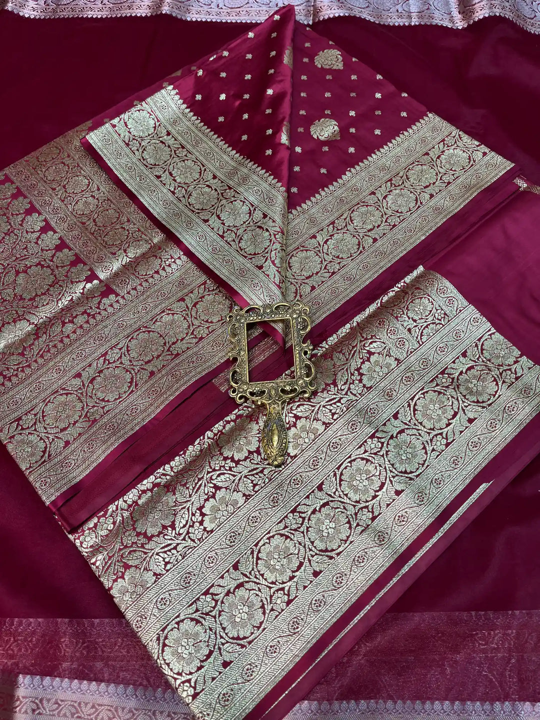 Bridal Wine Satin Silk Premium Buta Weave Banarasi Saree