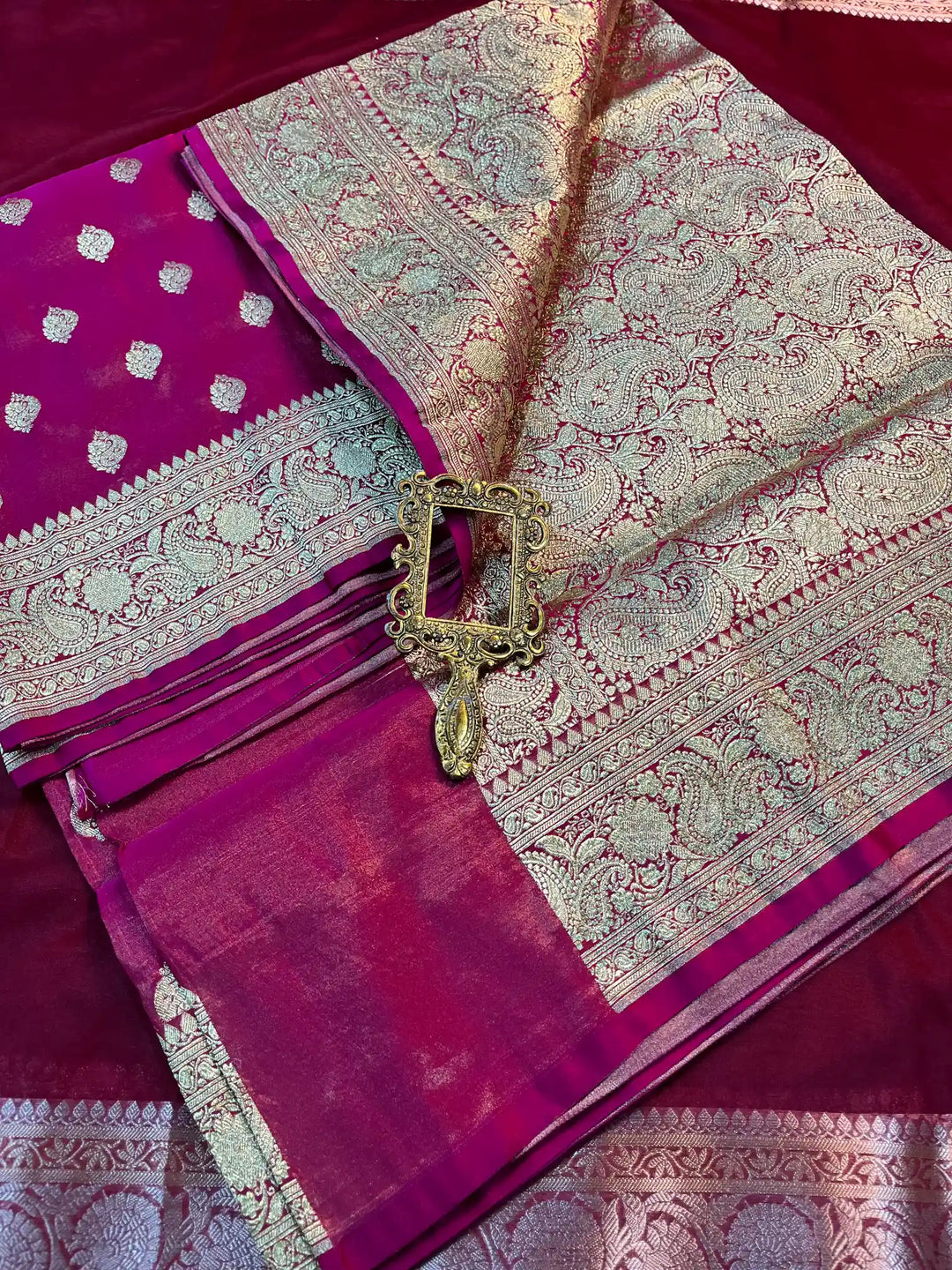 Bridal Purple Satin Silk Premium Buta Weave Banarasi Saree