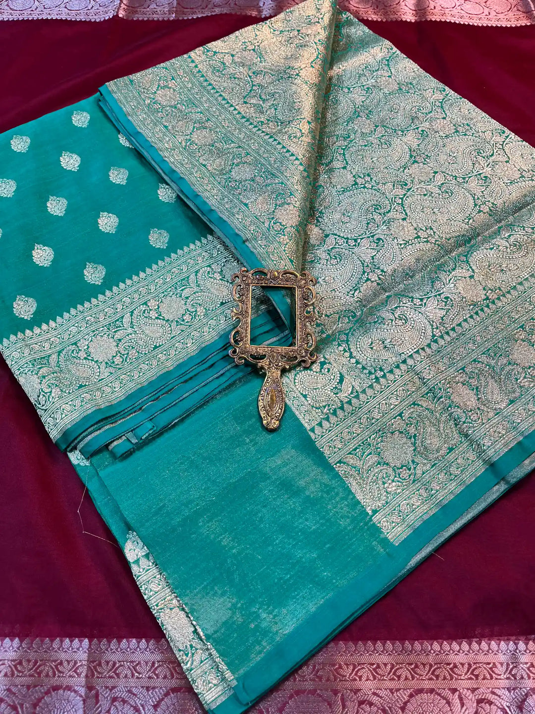 Bridal Sea Green Satin Silk Premium Buta Weave Banarasi Saree