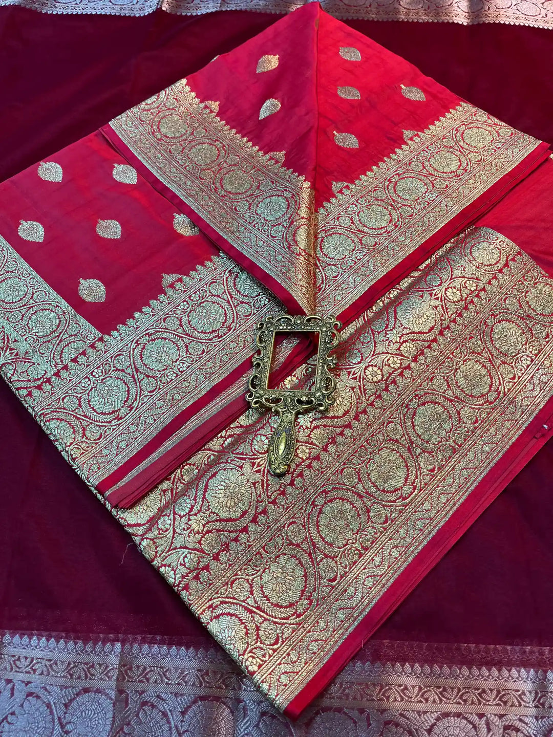 Bridal Rani Pink Satin Silk Premium Buta Pattern Banarasi Saree