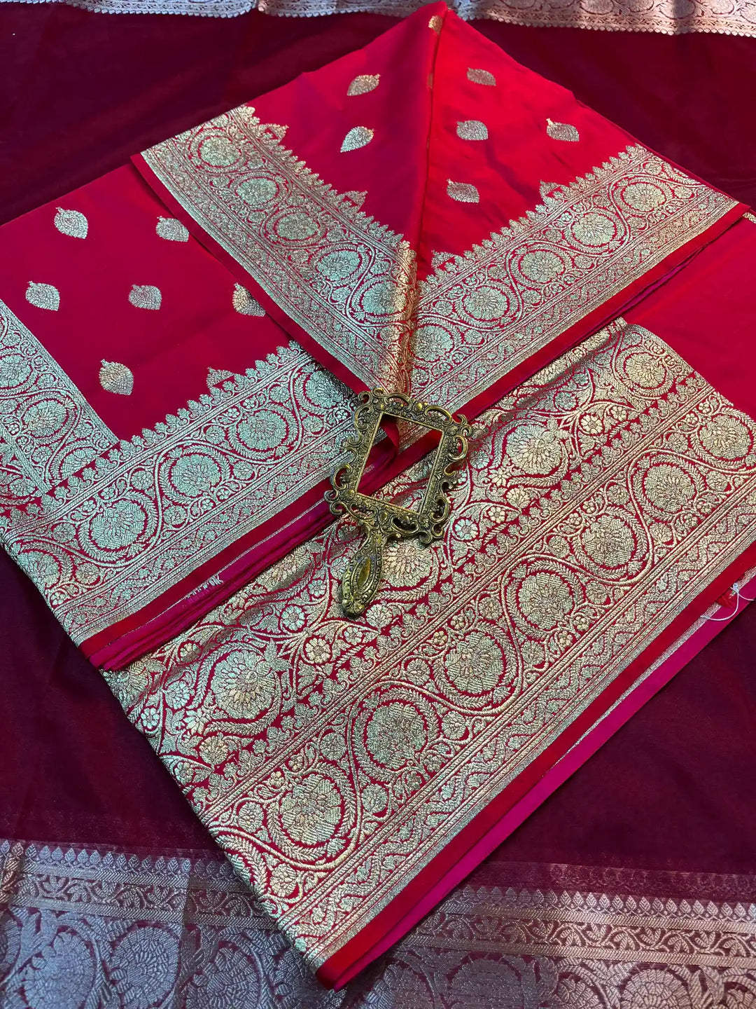 Bridal Red Satin Silk Premium Buta Pattern Banarasi Saree