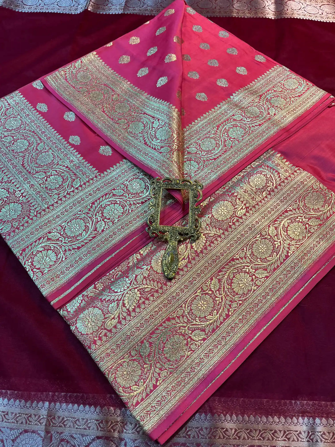Bridal Light Pink Satin Silk Premium Buta Pattern Banarasi Saree