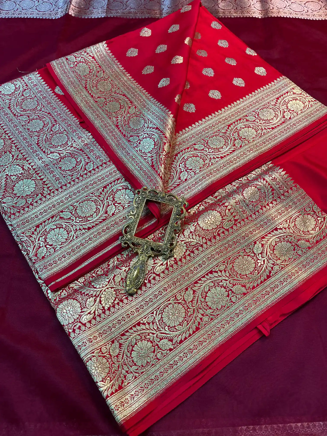 Bridal Red Satin Silk Premium Buta Pattern Banarasi Saree