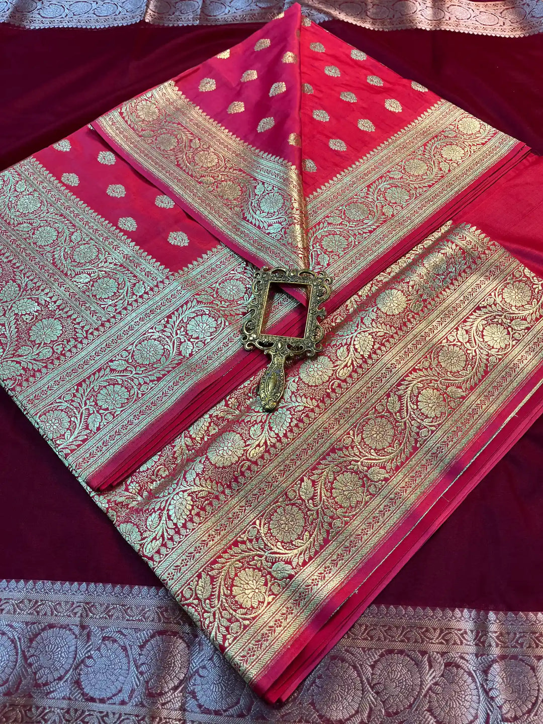 Bridal Pink Satin Silk Premium Buta Pattern Banarasi Saree