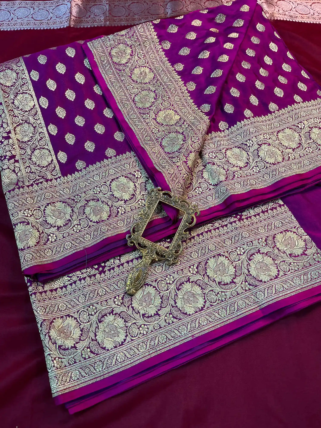 Bridal Purple Satin Silk Premium Buta Pattern Banarasi Saree
