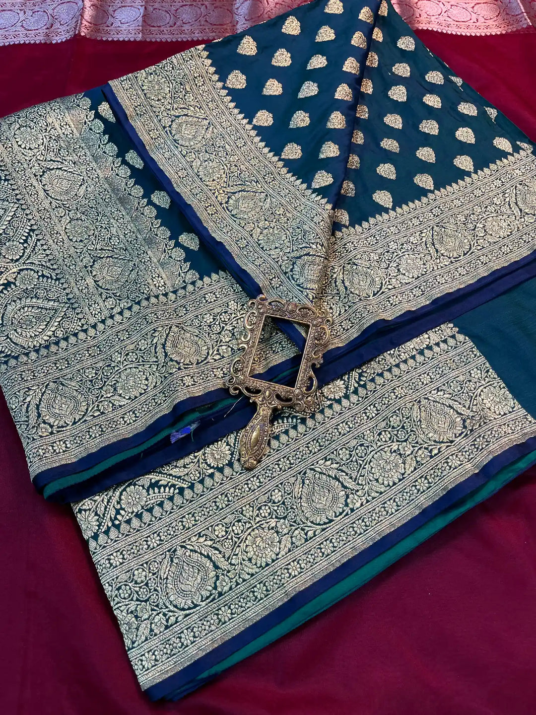 Bridal Navy Blue Satin Silk Premium Buta Pattern Banarasi Saree