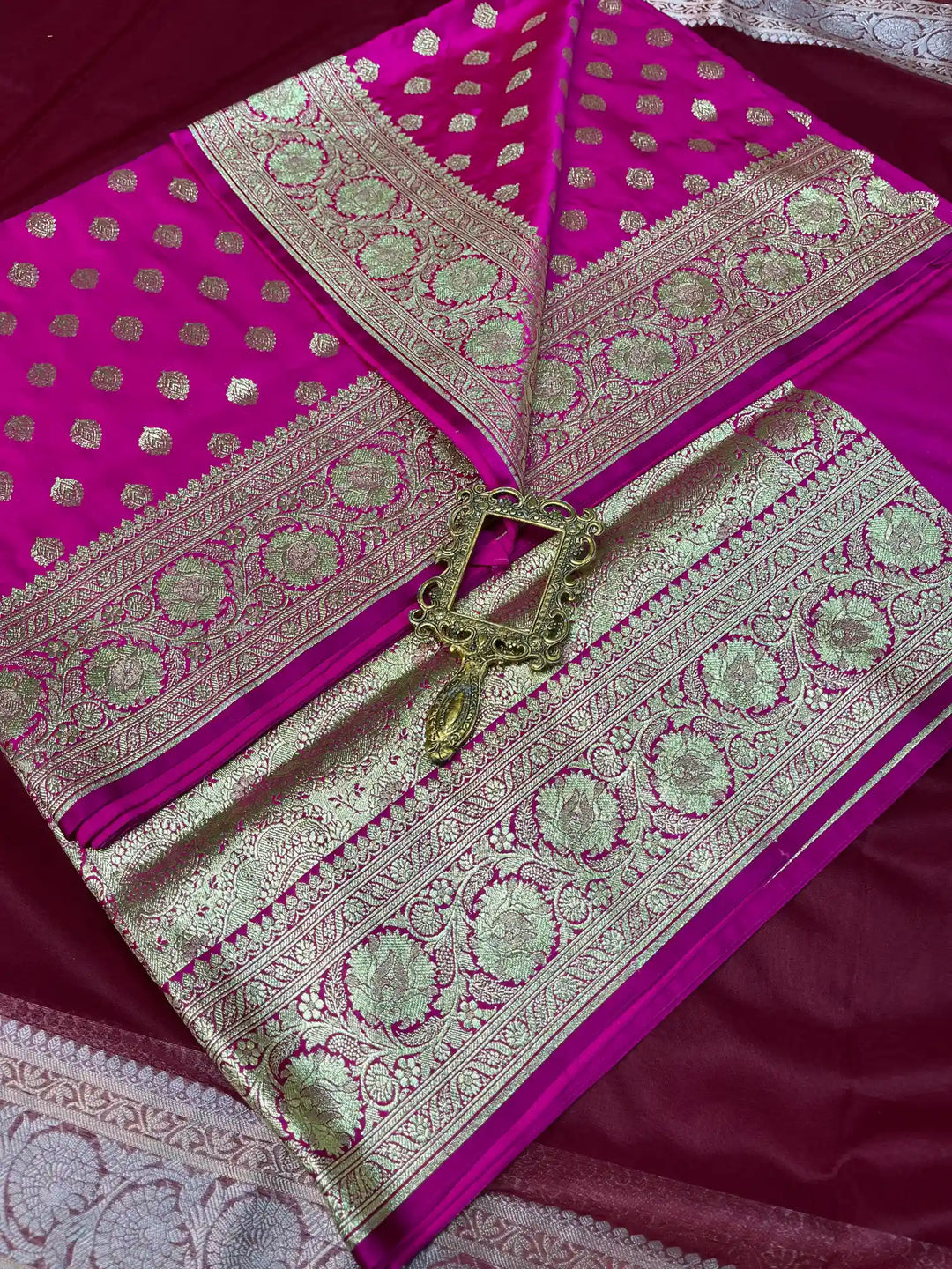 Bridal Rani Pink Satin Silk Buti Weave Banarasi Saree