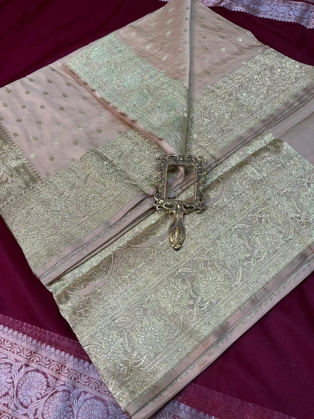 Bridal Pastel Baby Pink Satin Silk Buti Weave Banarasi Saree