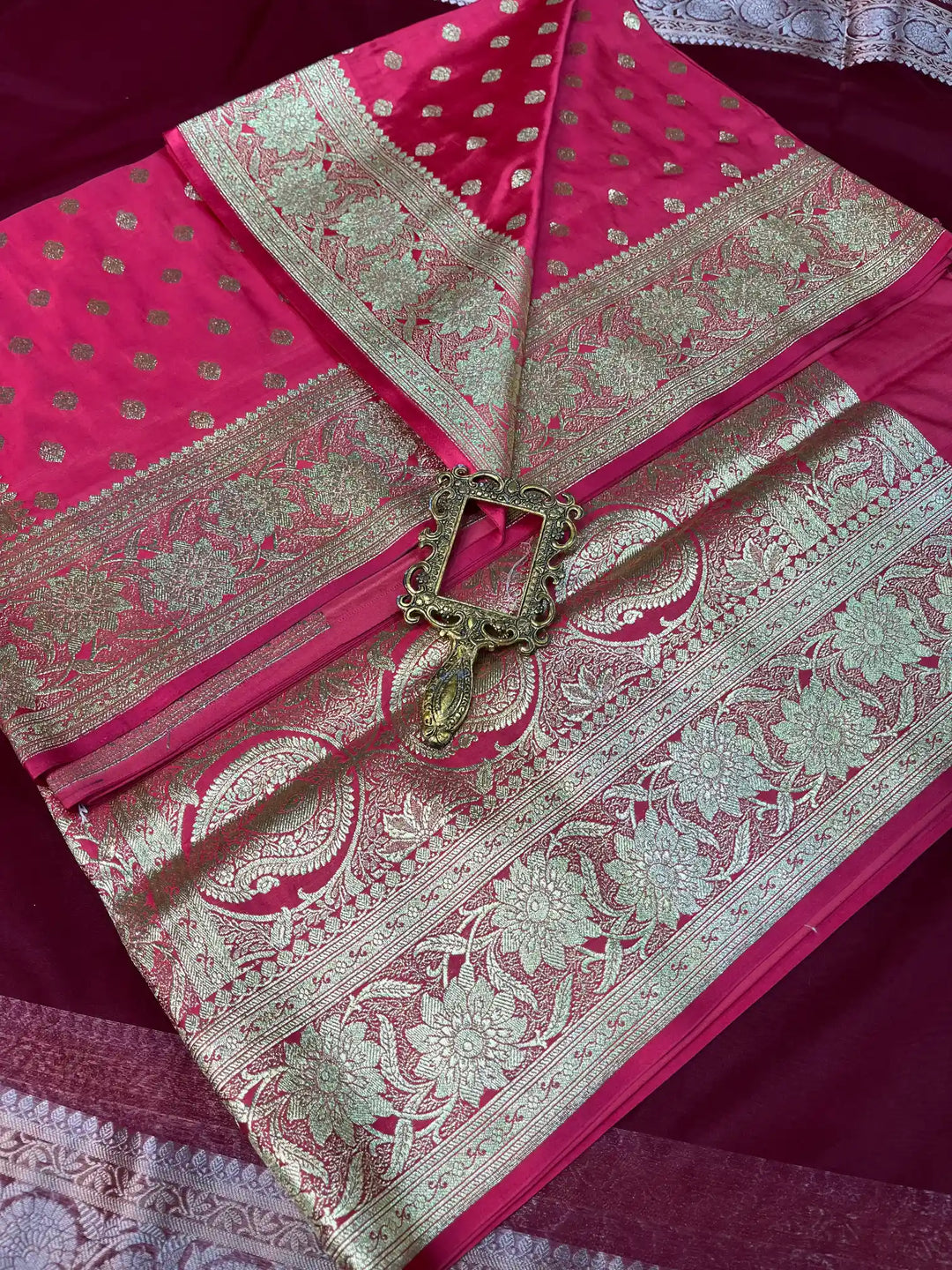 Bridal Pink Satin Silk Buti Weave Banarasi Saree