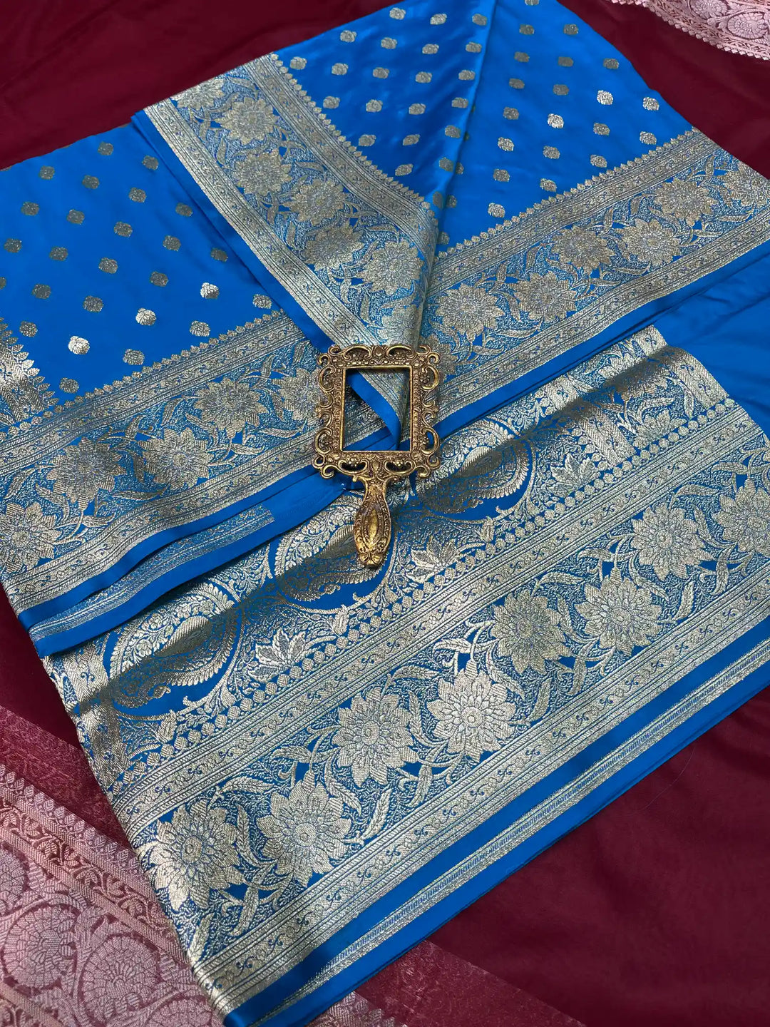 Bridal Blue Satin Silk Premium Buti Weave Banarasi Saree