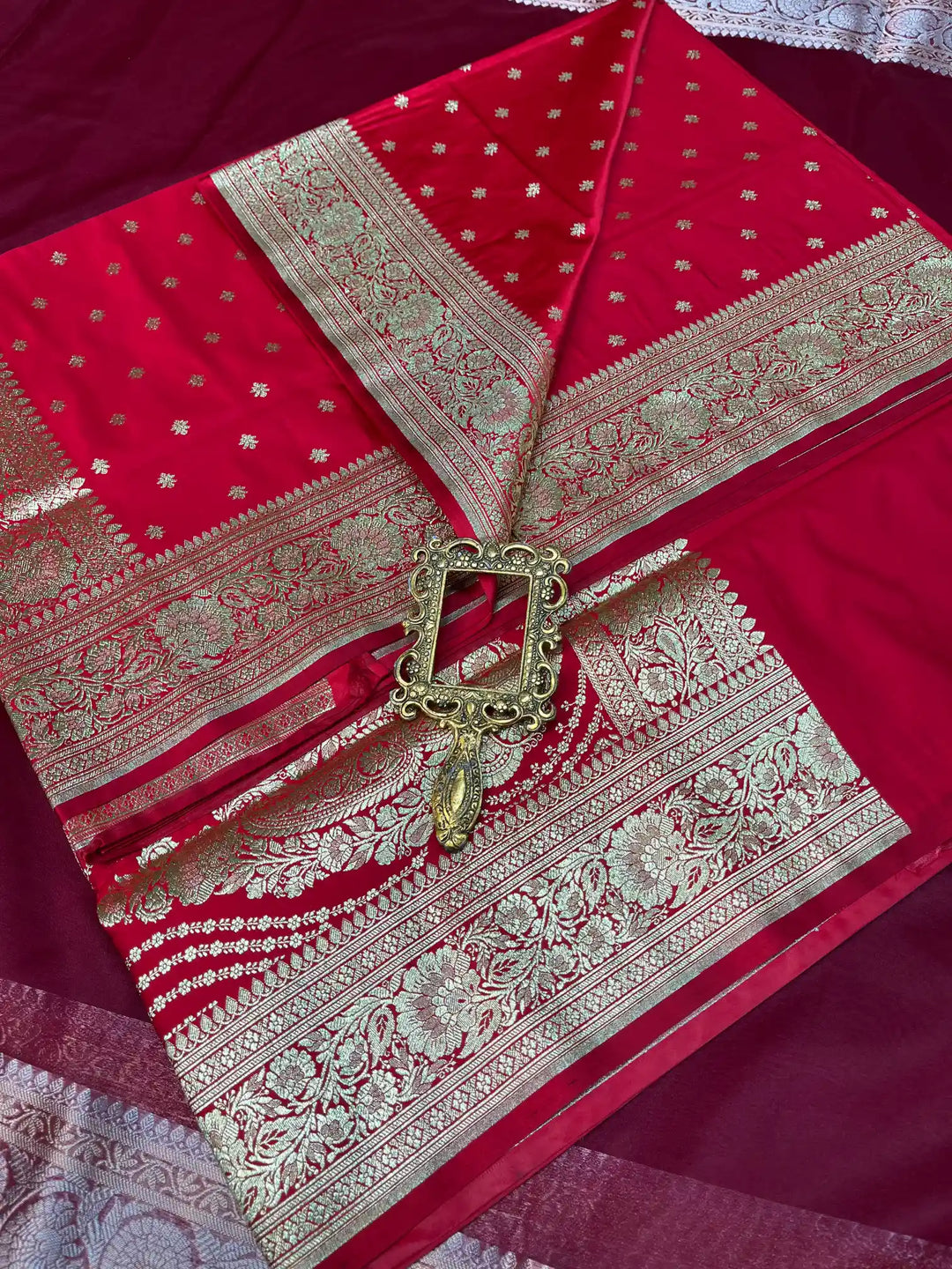 Bridal Dark Pink Satin Silk Buti Weave Banarasi Saree
