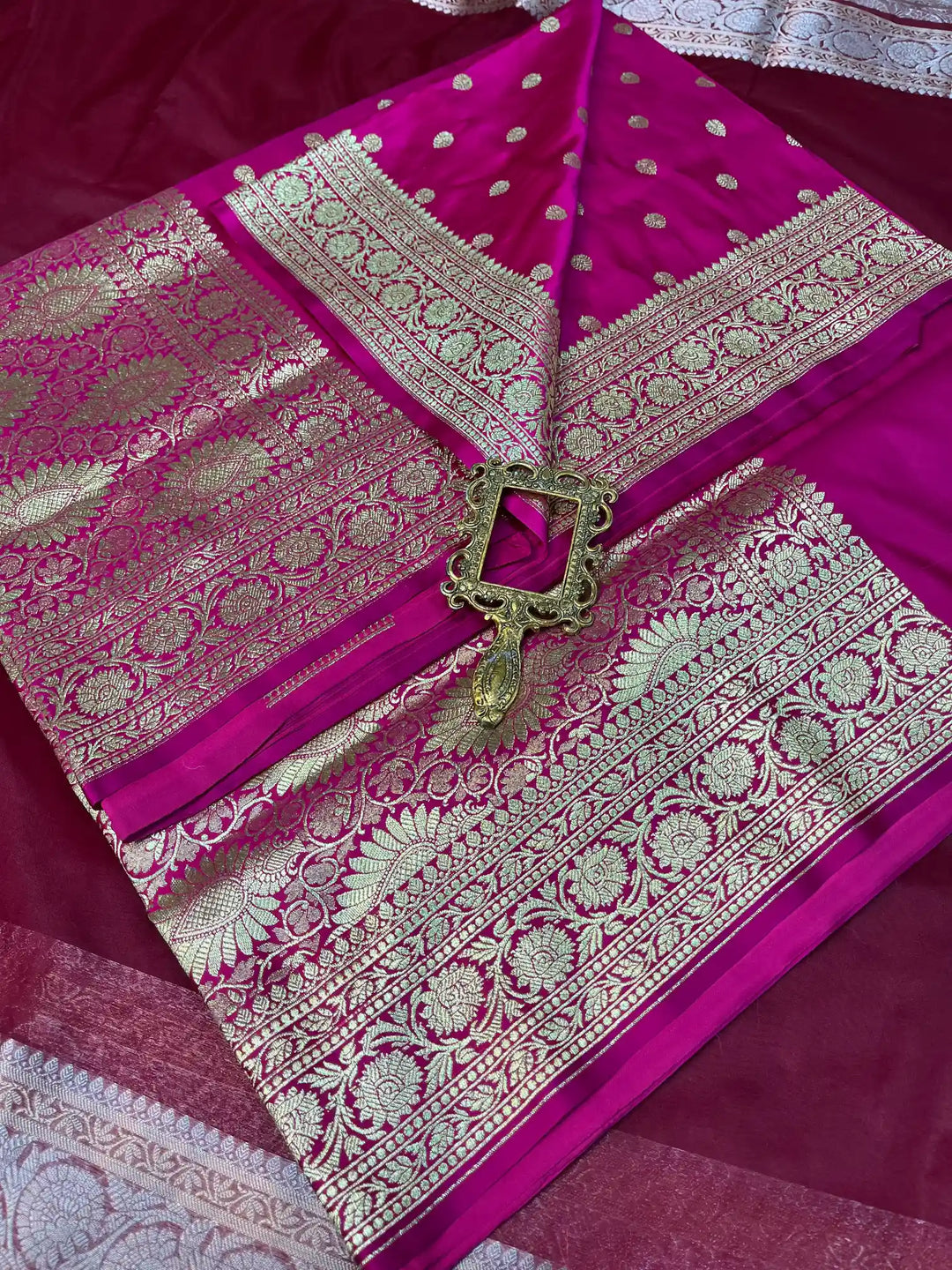 Bridal Rani Satin Silk Premium Buti Weave Banarasi Saree