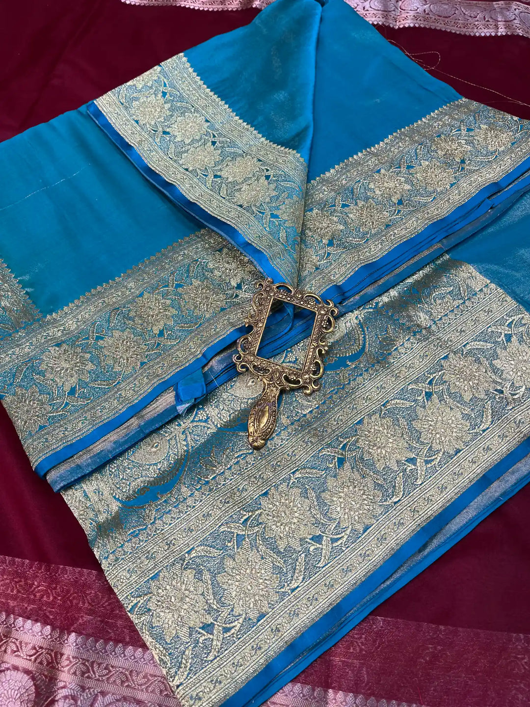 Bridal Blue Satin Silk Premium Weave Banarasi Saree