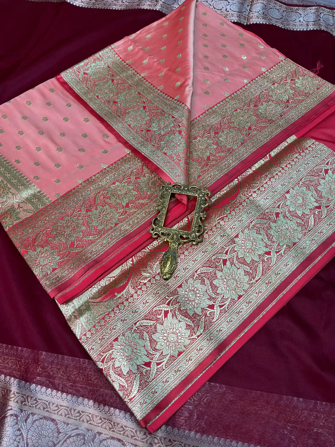 Bridal Pastel Pink Contrast Satin Silk Premium Buti Design Banarasi Saree