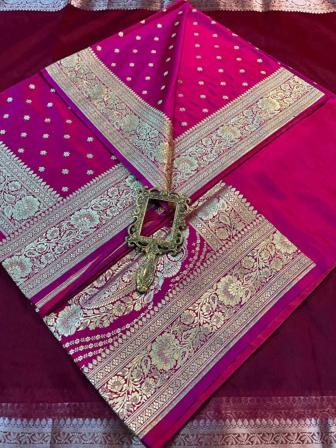 Bridal Rani Satin Silk Buti Design Banarasi Saree