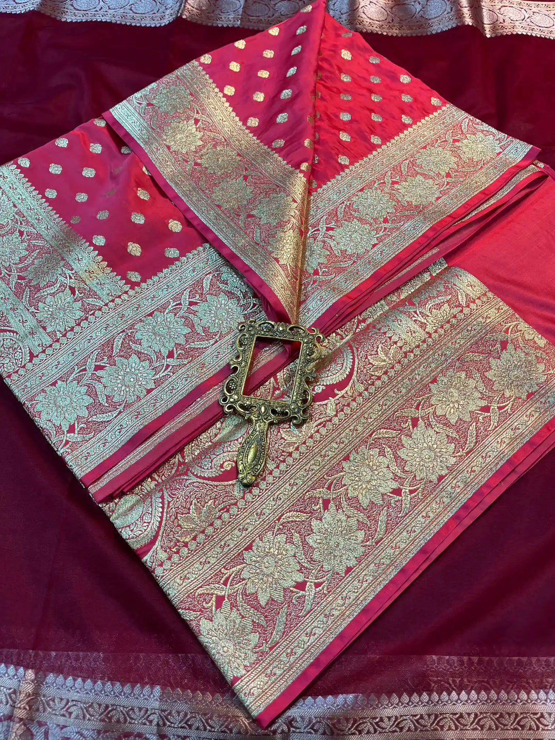 Bridal Pink Satin Silk Buti Design Banarasi Saree